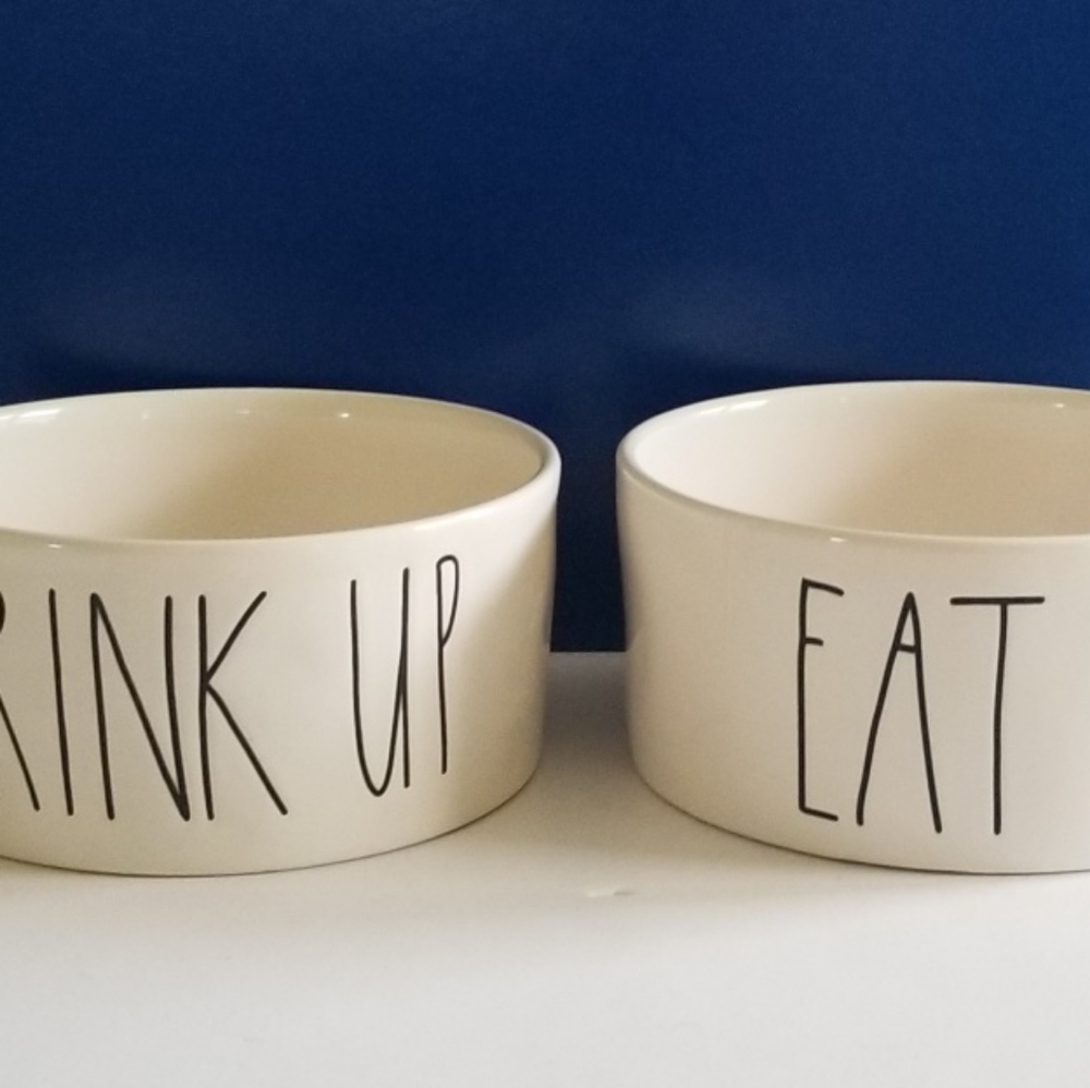 Rae Dunn 2 large pet bowls